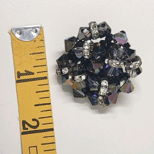 Amber Bead & Clear Rhinestone Clip-On Earrings 1.5" Diameter Vintage