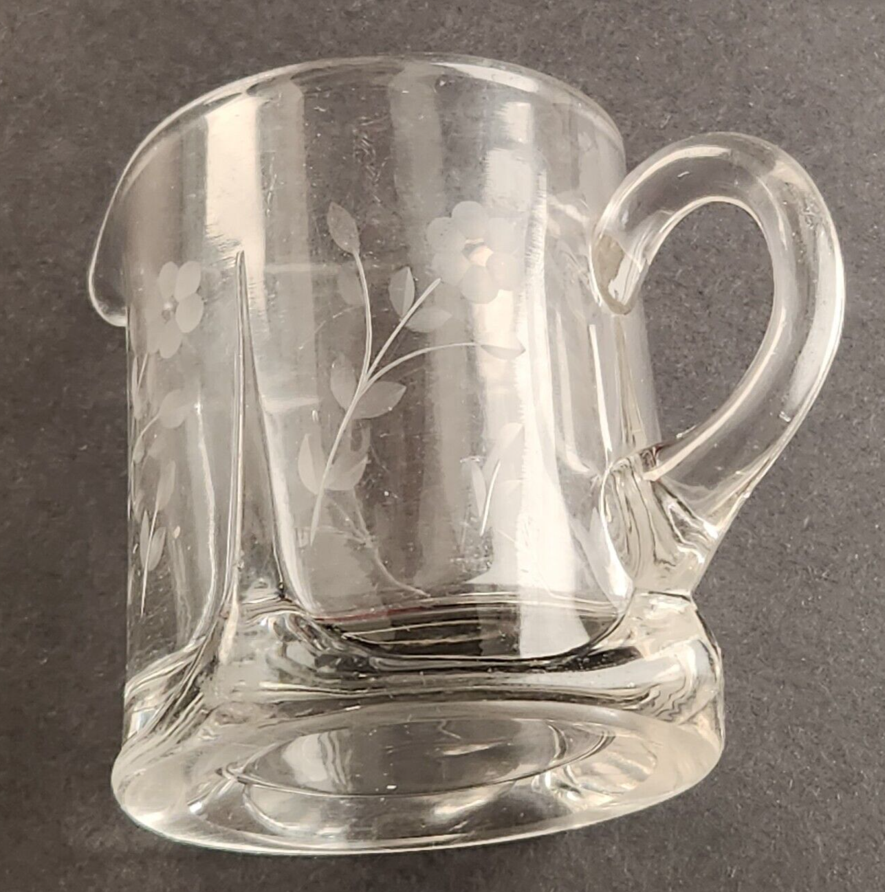 Clear Etched Glass Creamer Floral Design with Handle & Spout