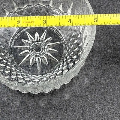 Arcoroc France Salad Serving Bowl Diamond Cut Crystal Clear Glass 5" Vintage