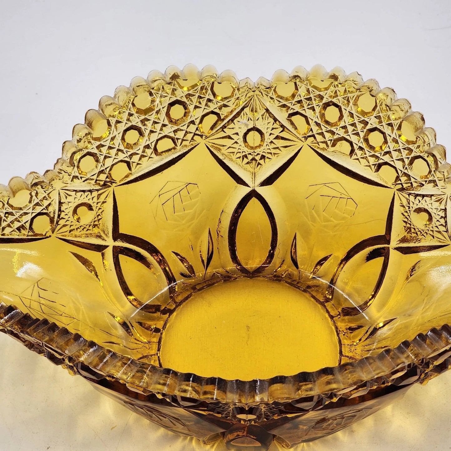 Kemple Amber Glass Napoleon Hat Banana Bowl 14.25" Wheatonware Console Dish