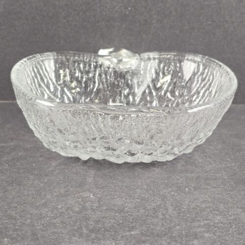 4 Apple Shaped Salad Bowls Clear Italian Pressed Glass Tree Bark Textured Vtg