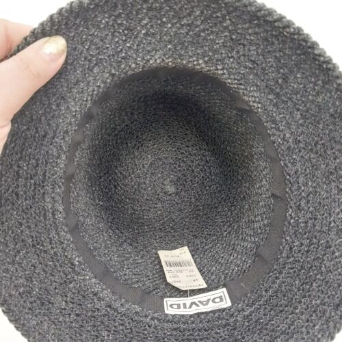 Knit Hat Black Grey Womans Fuzzy Nubby Bucket David's Vintage Headwear Medium 7"