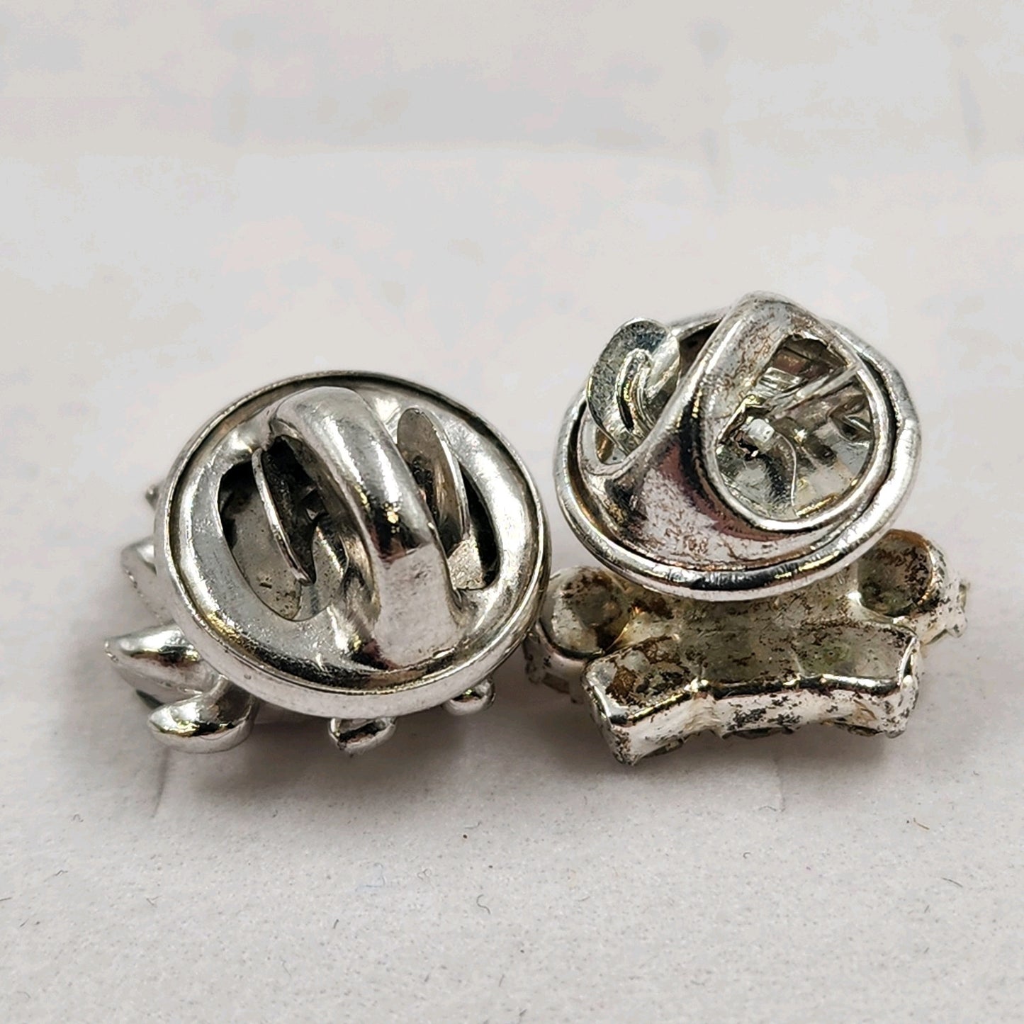 Set of 2 Rhinestone Lapel Pins Silver Tone Ladybug & Cluster Brooch 0.5" Long