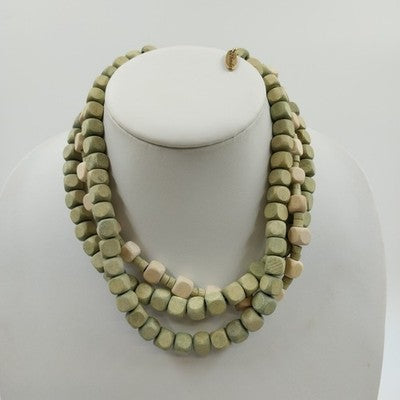 Plunder Chunky Wood Beaded Layered Women's Necklace 3 Strands Neutral Tones 9"