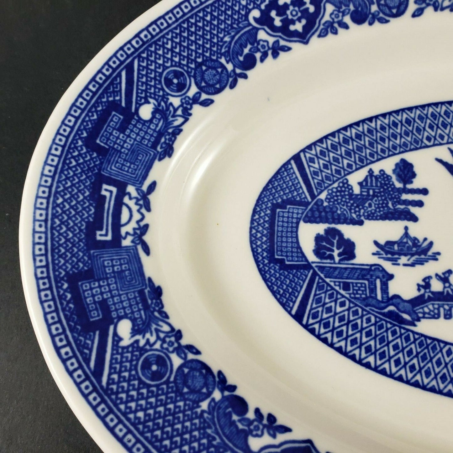 Buffalo Pottery Blue Willow 13" Oval Serving Platter Restaurant Ware Antique