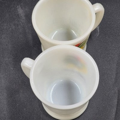 2 Anchor Hocking Fire King Rooster Milk Glass Coffee Mugs Vtg Farmhouse Kitchen