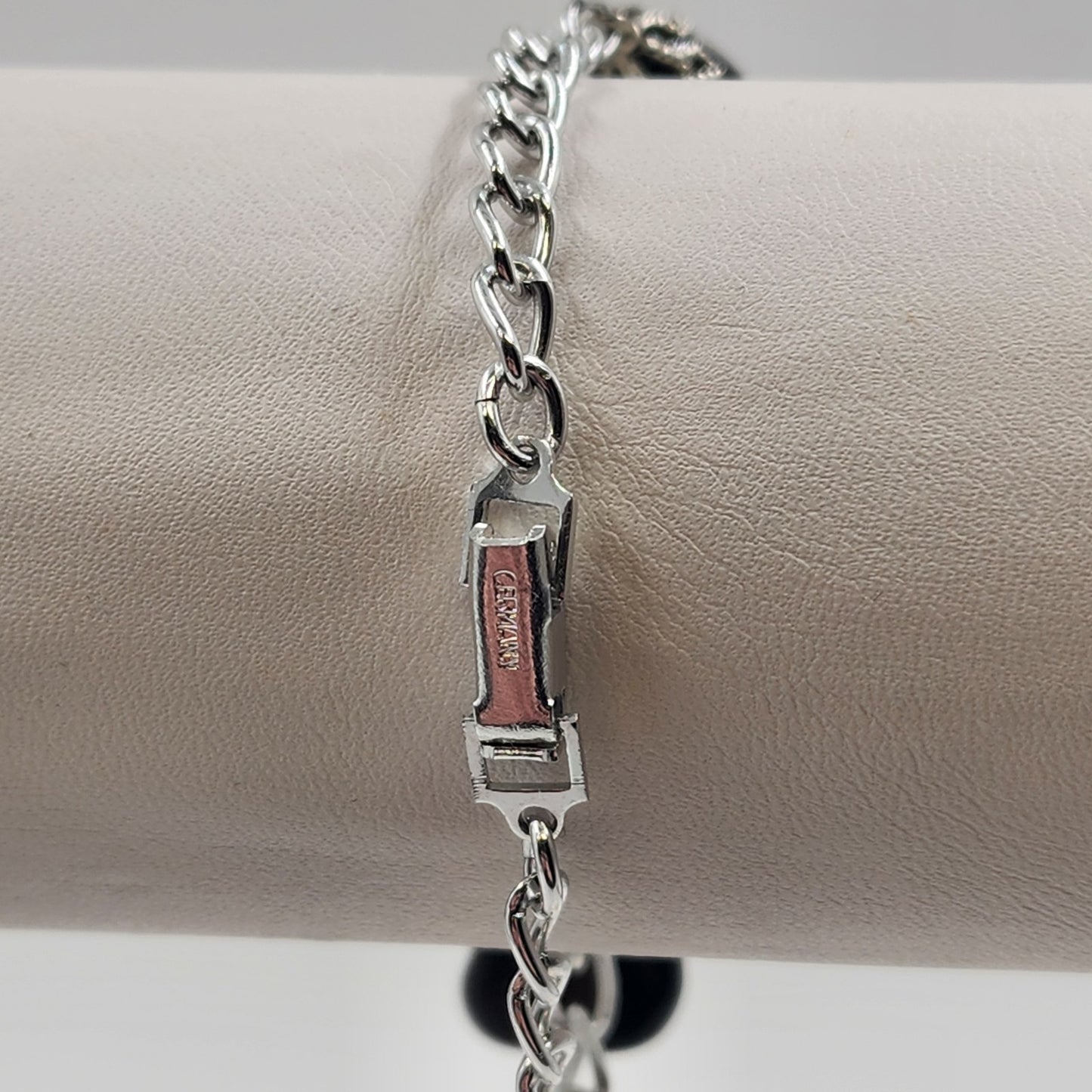 Polished Charm Black Amethyst Silver Tone Bracelet 8" Chain Aluminum Link