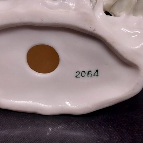 Victorian Girl Porcelain Figurine 2064 White w Mint Green Fringe Gold Gilt Vtg