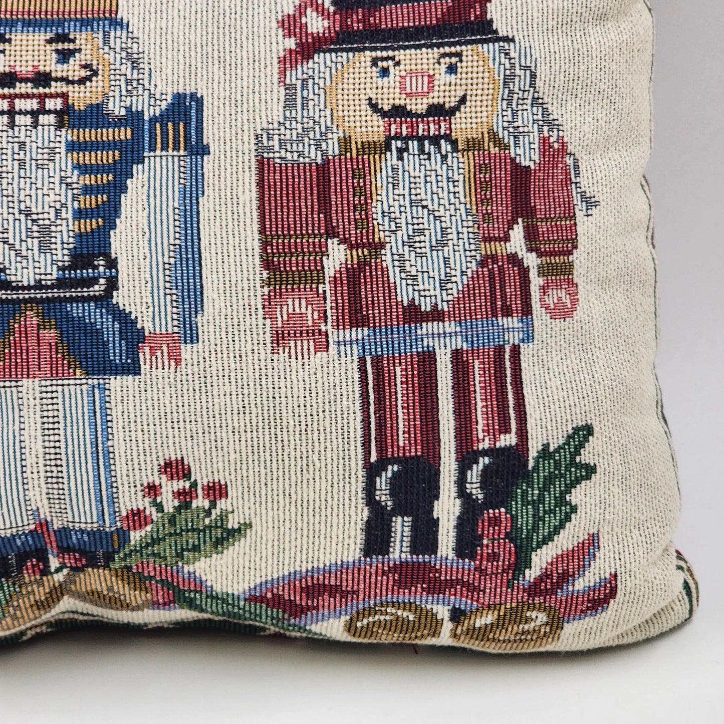 Christmas Nutcracker Soldiers Throw Pillow Tapestry Red Decor 15" x 11" Vtg USA