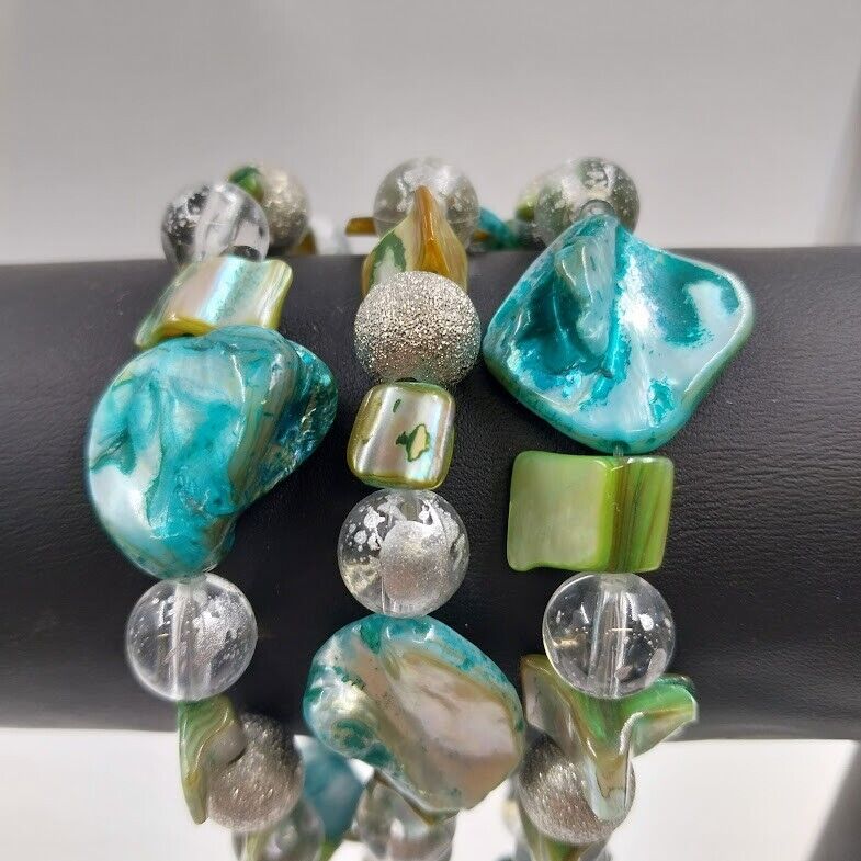 Catherines Silver Tone with Blue Teal Multilayer Charm Bohemian Bracelet 8"