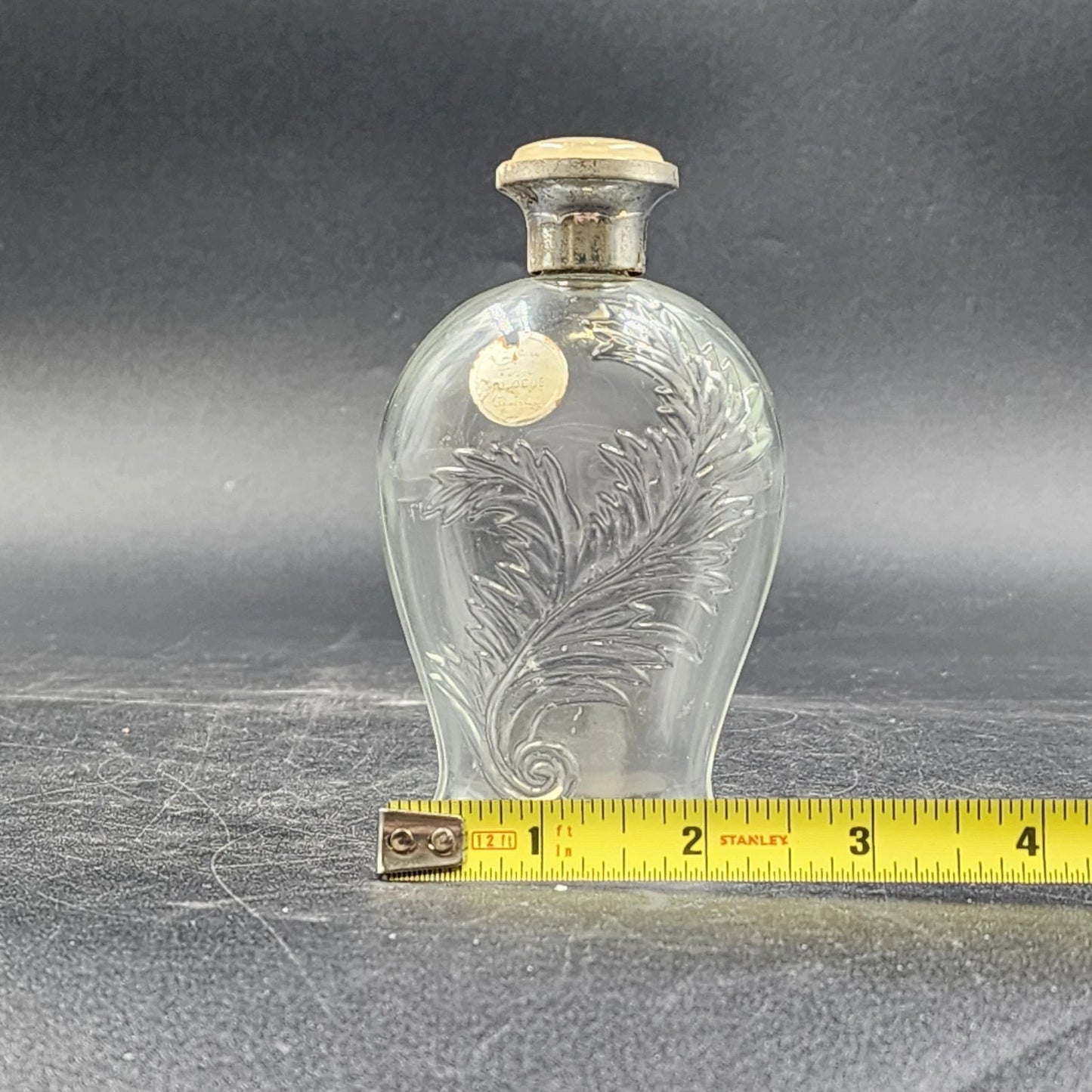 Wrisley Blue Fern Cologne Bottle 4.25 oz Clear Glass Silver Lid Empty 1950 Vtg