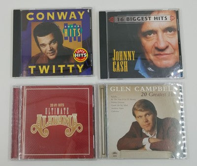 Set of 4 Country Hits CDs: Cash, Twitty, Alabama, Glen Campbell