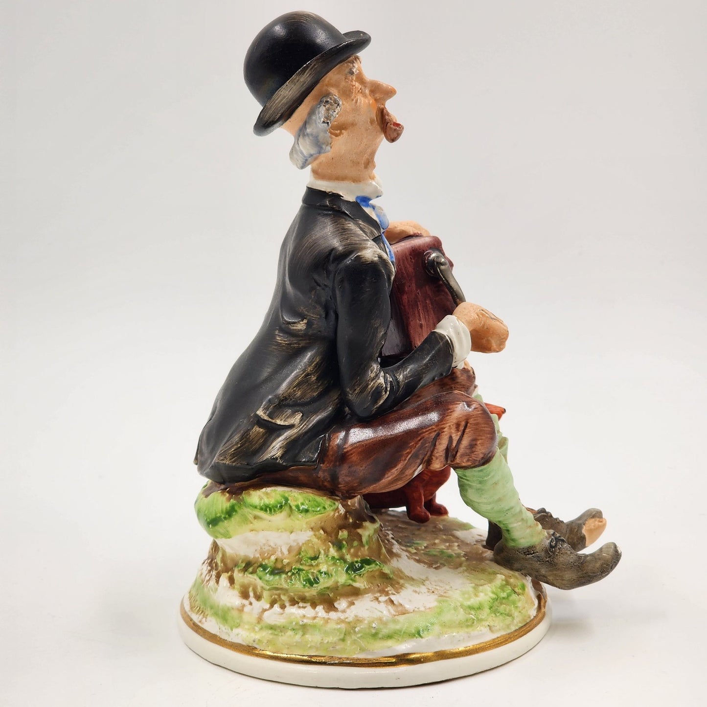 Vintage Giuseppe Cappe Capodimonte Porcelain Figurine – Organ Grinder with Dachshund – Hand-Painted & Signed 1951