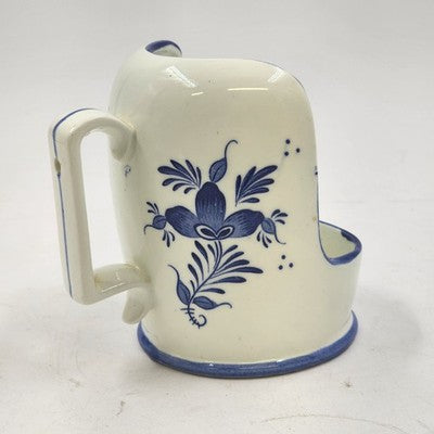 White with Blue Flower Design Scoop Shape Delftware Porcelain Candlestick Holder