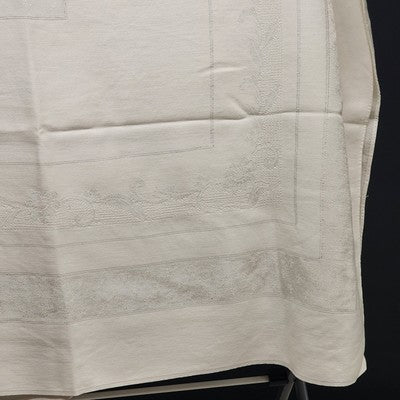 White Tablecloth with Floral Motif & Silver Thread Boarder Rectangle 80" x 52"