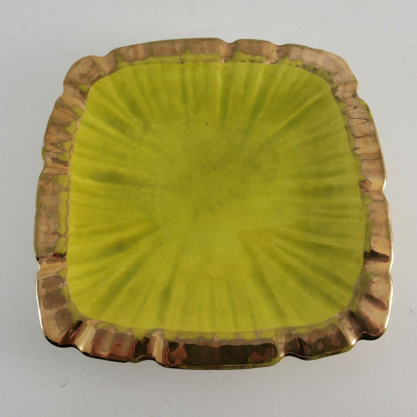 Dick Knox California Art Pottery Footed Ashtray Bowl Lime Green Gold 1940's Rare