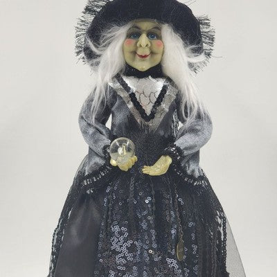 Spooky Witch Tree Topper Figurine Crystal Ball Halloween 17"x6" Table Top Decor