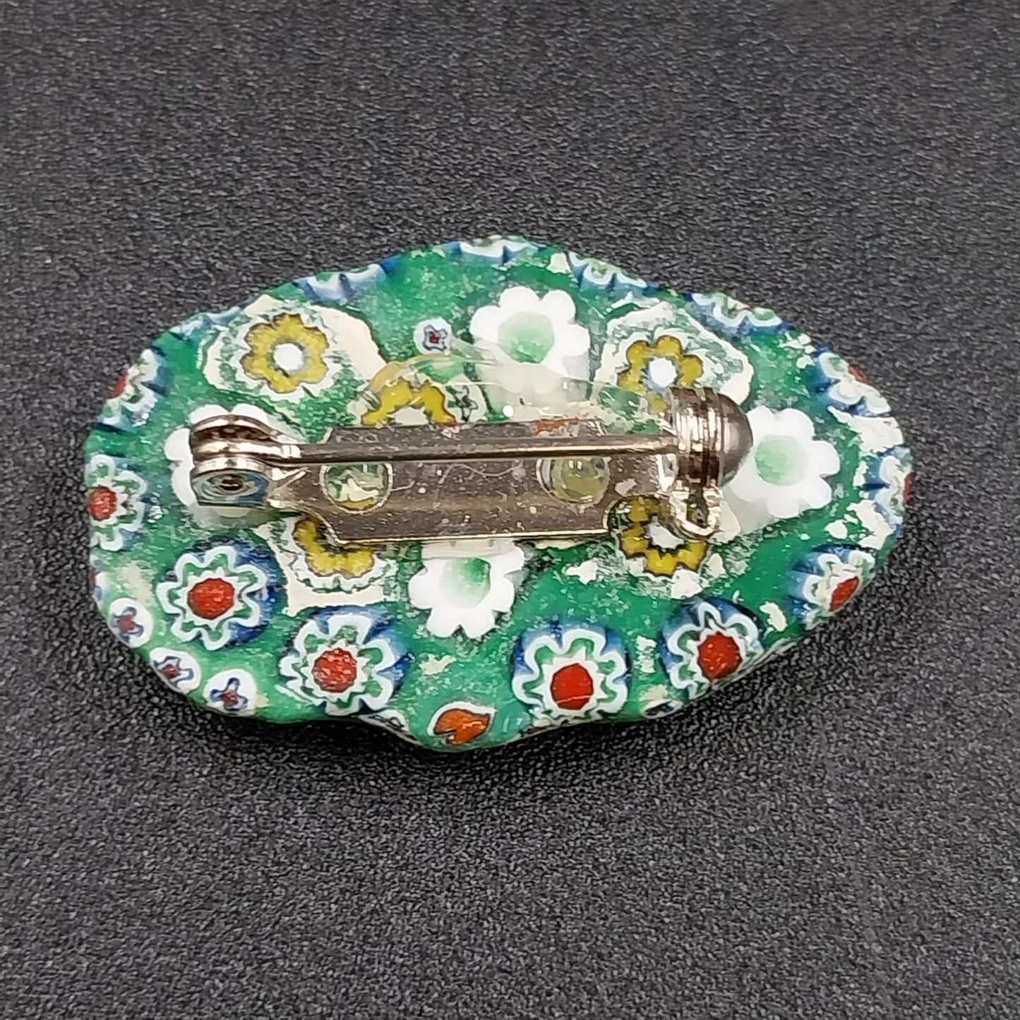 Murano Glass Style Floral Brooch Turquoise Oval Pin Brooch Multicolor Flower