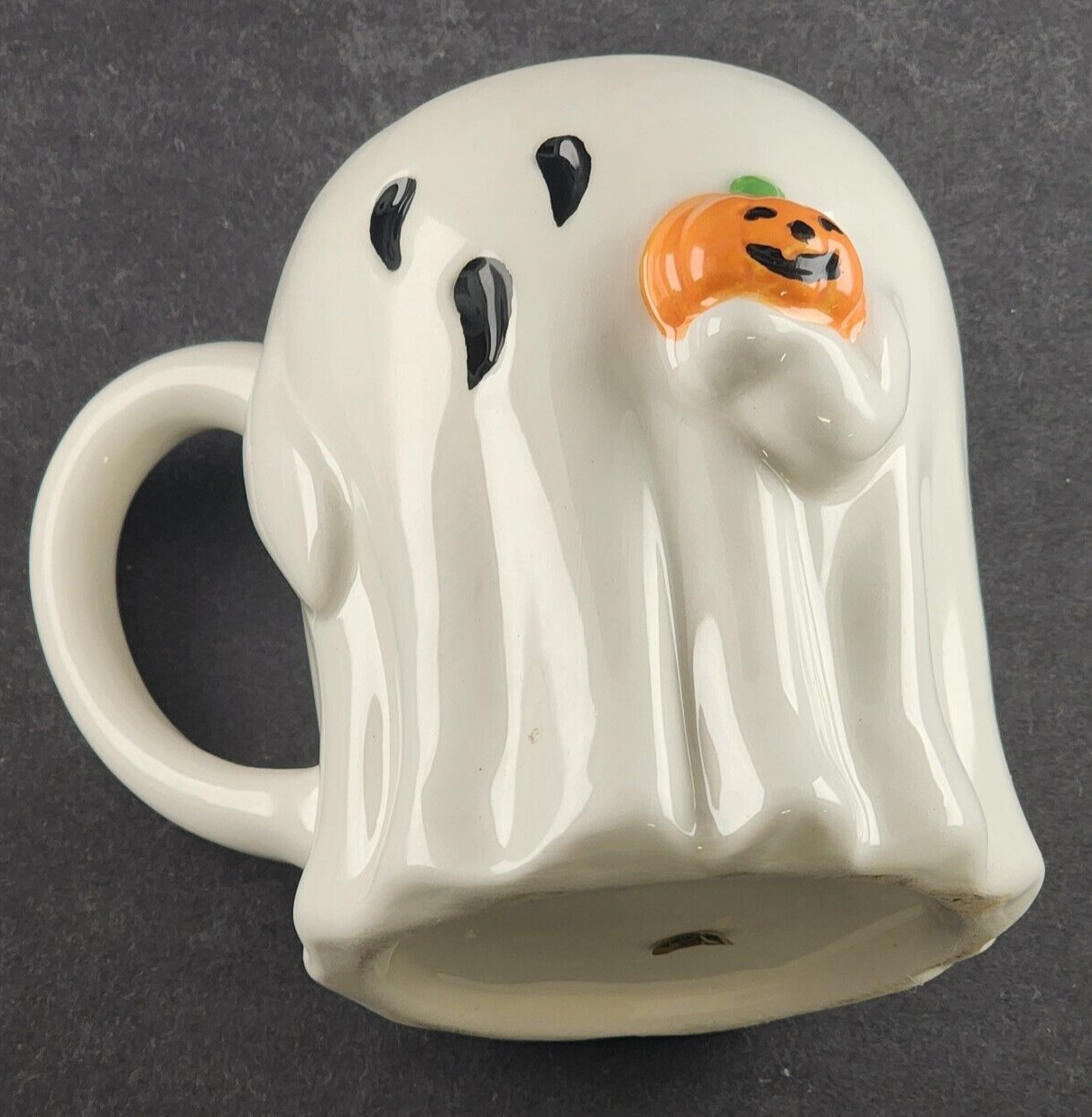 Ghost Mug 16 oz Holding a Jack-O-Lantern Halloween Scary Cup White 4.5" Tall