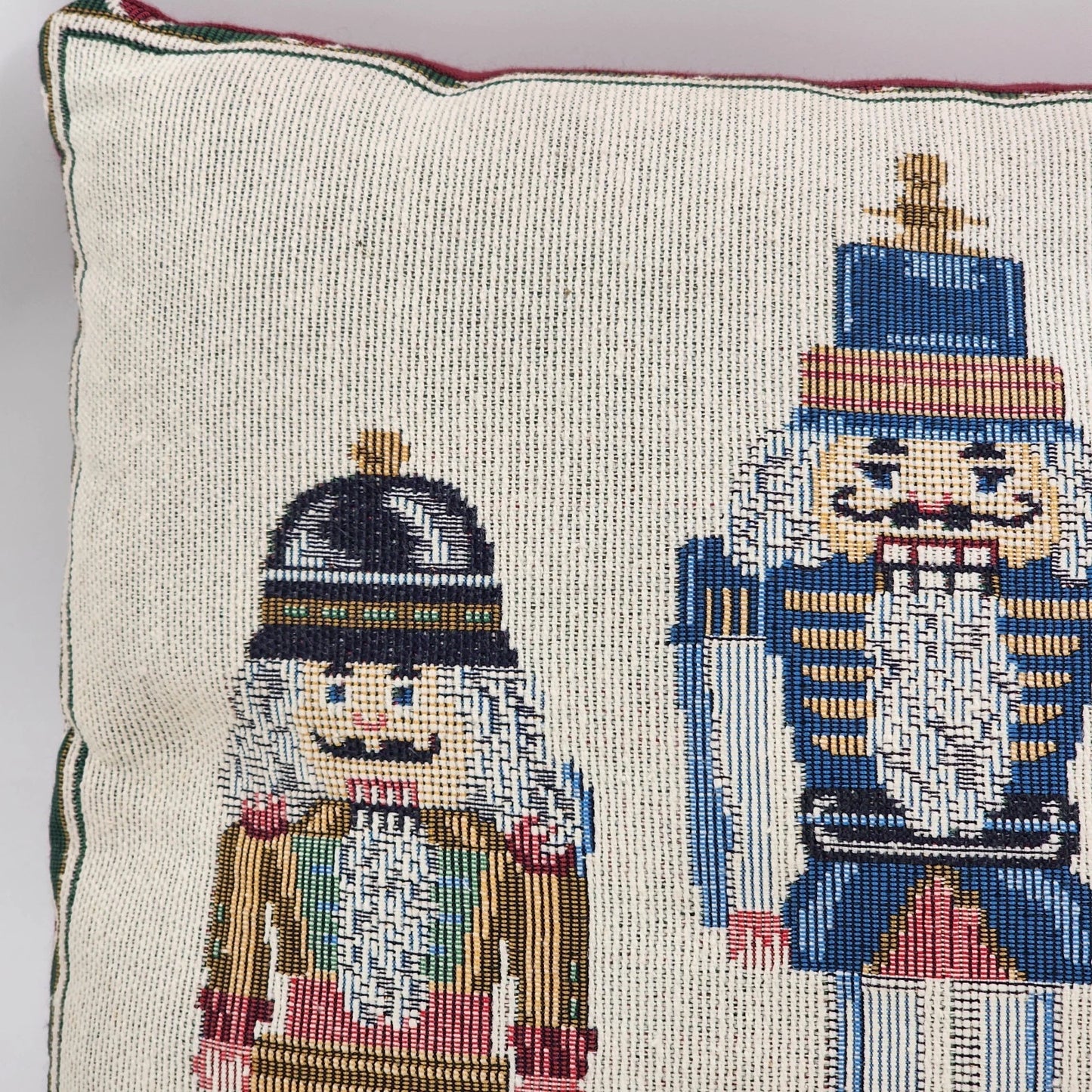 Christmas Nutcracker Soldiers Throw Pillow Tapestry Red Decor 15" x 11" Vtg USA
