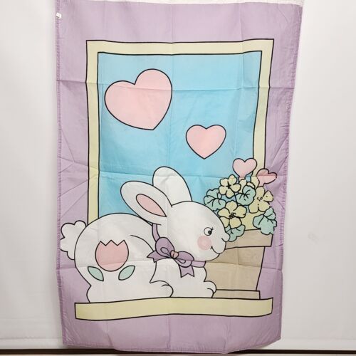 Easter Bunny w Hearts Decorative Polyester Yard Flag 42" x 27" Pink Blue Taiwan
