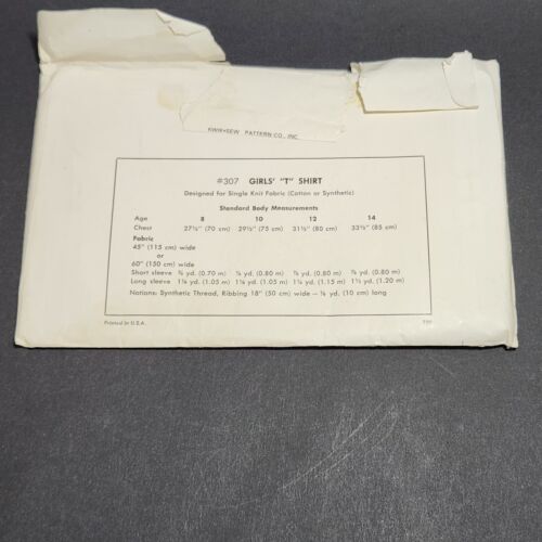 KWIK SEW 307 Vintage Sewing Pattern Girls T Shirt Sizes 8 thru 14 Uncut