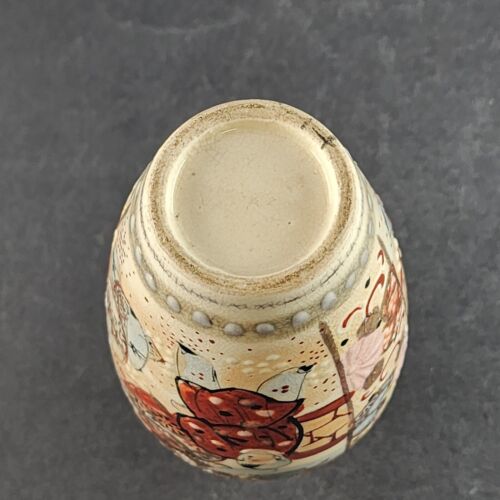 2 Japanese Satsume Vase Marriage Handpainted Asian Oriental Immortals Vintage 6"