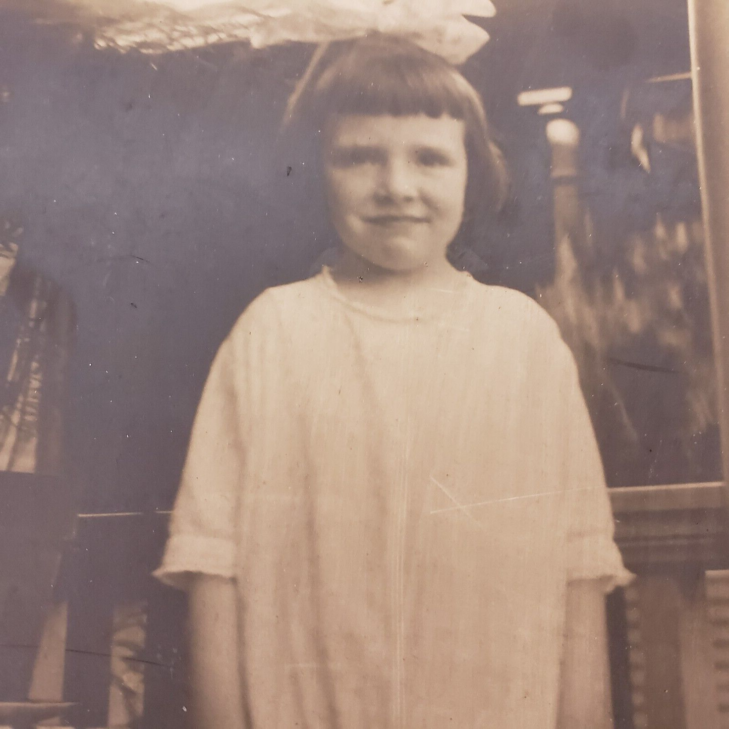 Antique Photograph Young Girl in 1920's Style Dress Black and White Paper Frame