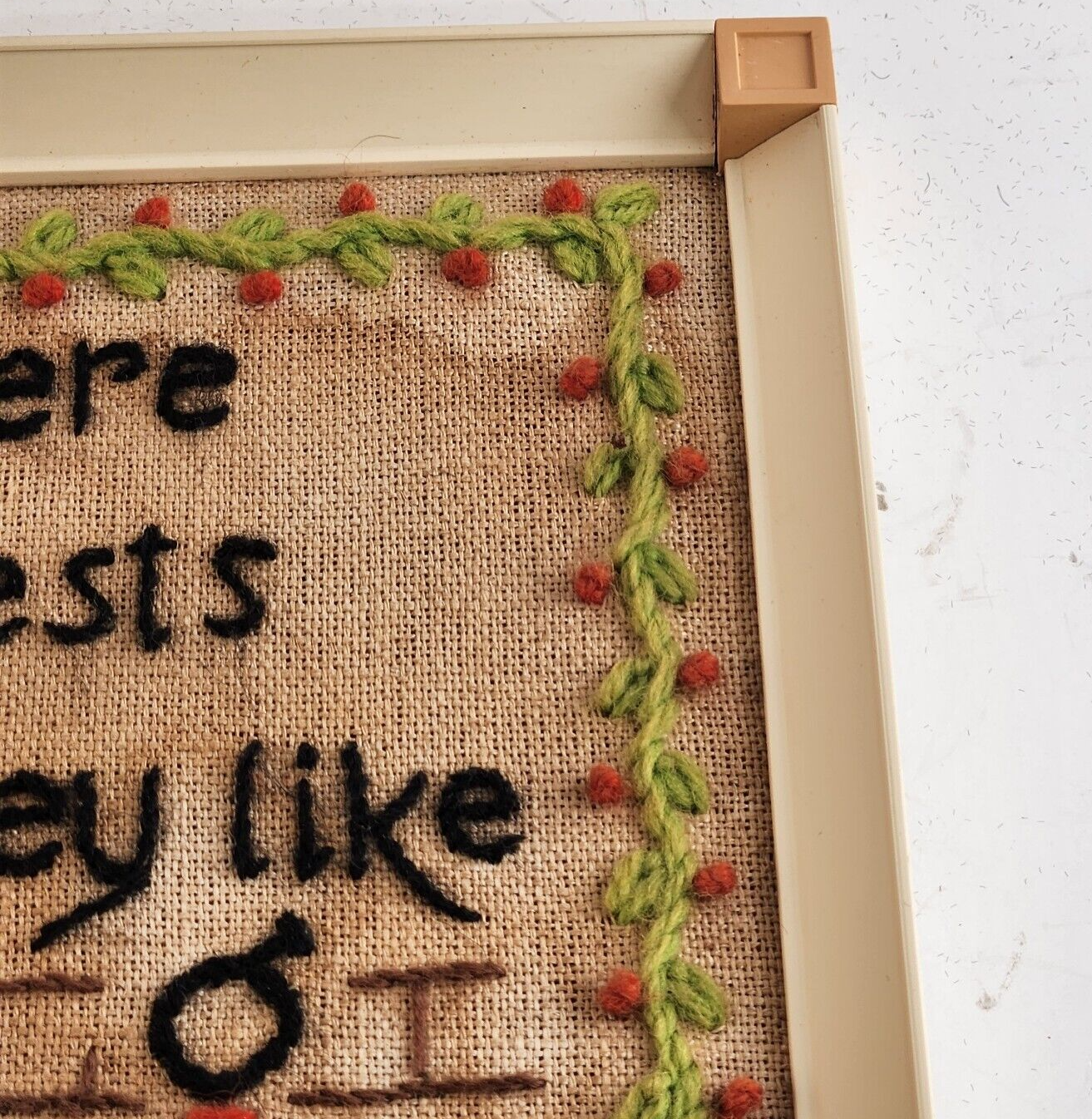 Framed Yarn Needlepoint Crewel Art Retro Kitchen Love 15"x11" MCM 60s Mod