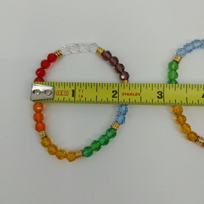 Set of 2 Multicolor Bracelets Faux Pearl Faceted Glass Beads with Gold Tone 6.5"