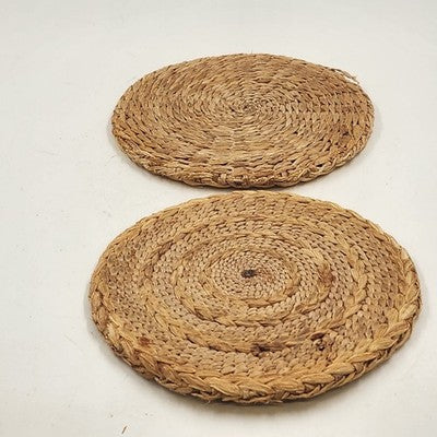 Set 2 Vintage Raffia Woven Round Trivets 8" Boho Kitchen Hot Pads Rustic Decor