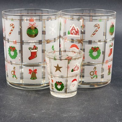 2 Culver Christmas Potpourri Double Old Fashioned Highball Shot Glasses