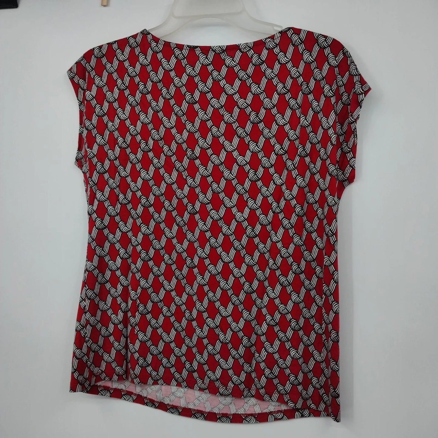 Talbots Petites Red Geometric Boat Neck Blouse Womens SP Top