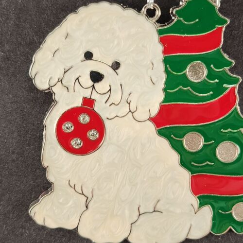 Danbury Mint Bichon Frise Metal JEWELED TREE & SLED Ornaments Enamel Finish