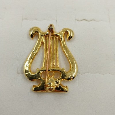 Gold Tone Music Instrument Harp with Rhinestone Brooch Lapel Pin 1.25" Vintage