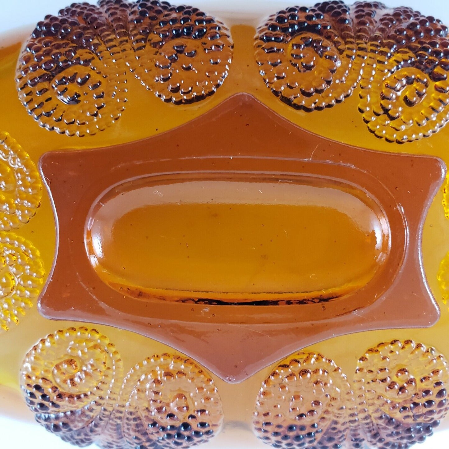Indiana Glass Dark Amber Stippled Leaf Scalloped Decorative Candy Relish