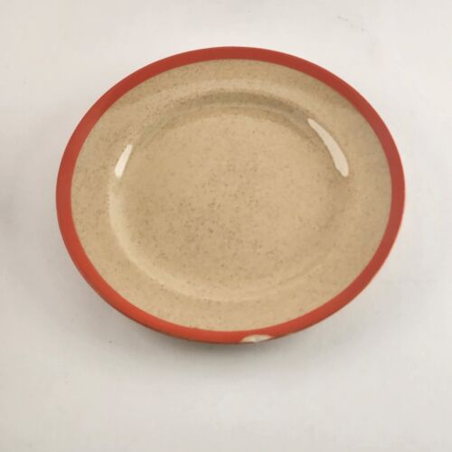 Omar Ware English Stoneware Tea Cup and Saucer Beige Orange Trim England