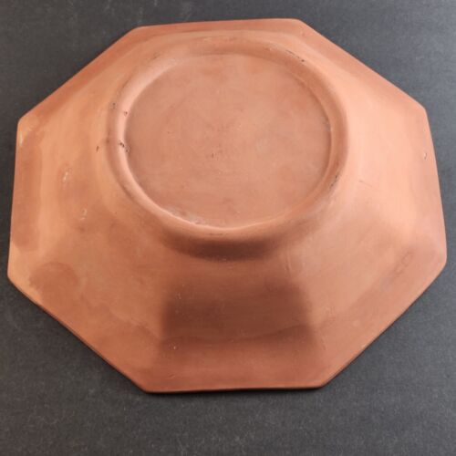 Vintage Portuguese Red Clay Pottery Bowl – Handpainted Floral Folk Art, 10" Octagonal Redware Serving Dish
