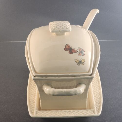 Enesco Butterfly Garden Trellis Vintage Soup Tureen With Lid & Ladle 1978 Japan