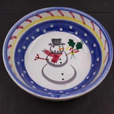 Soup Cereal Bowl Present Tense Snowman Italy Home Artsy Christmas 5.75 Pottery