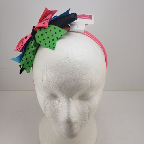 3 Little Girl Pink Cheerleading Headbands with Green Pink Blue Black Ribbons