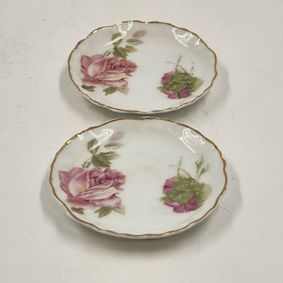 2 Rosenthal RC Monbijou Butter Pat Dishes Pink Roses Gold Scallop Bavaria