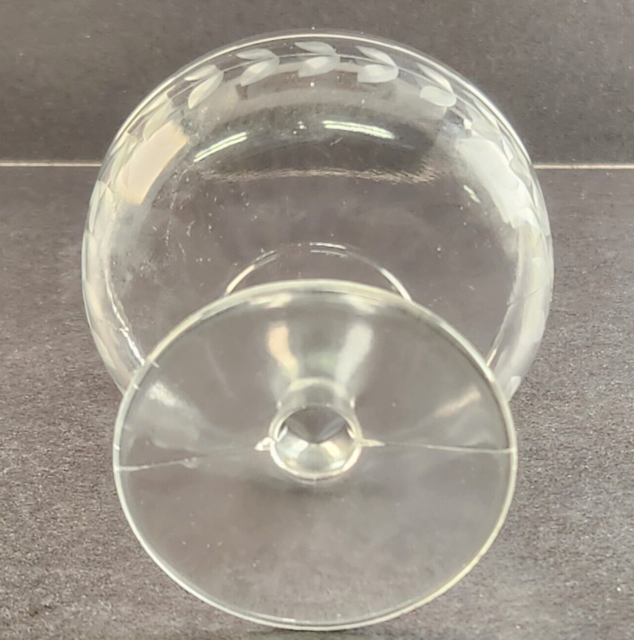 Etched Floral Leaf Sherbet Dessert Bowl Clear Champagne Glass Stemware