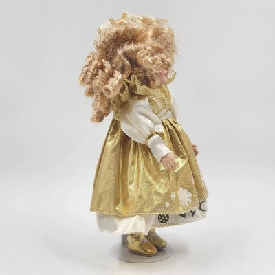 Collector Choice Genuine Fine Bisque Porcelain Doll Blonde Curly Hair Stand 13"