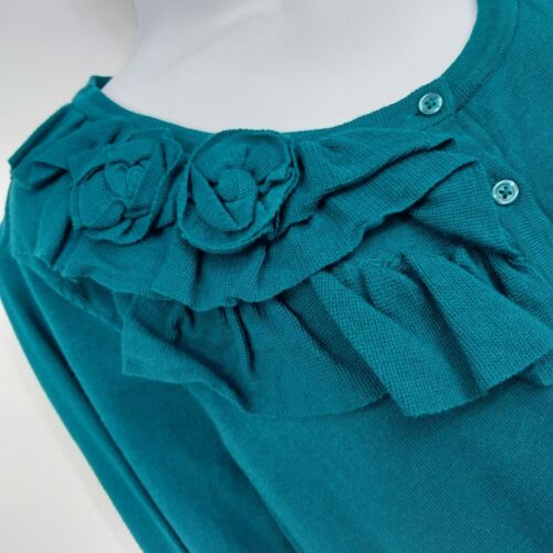 Elle Women's Turquoise XL Cardigan Ruffle Floral Button-Up Stretch Long Sleeve