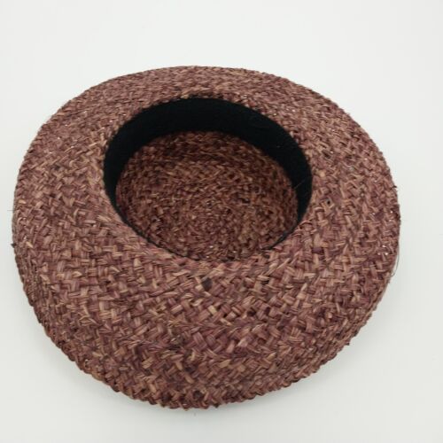 Purple Woven Straw Sun Hat Bow with Black Rose Grosgrain Floral Flower Band 15"