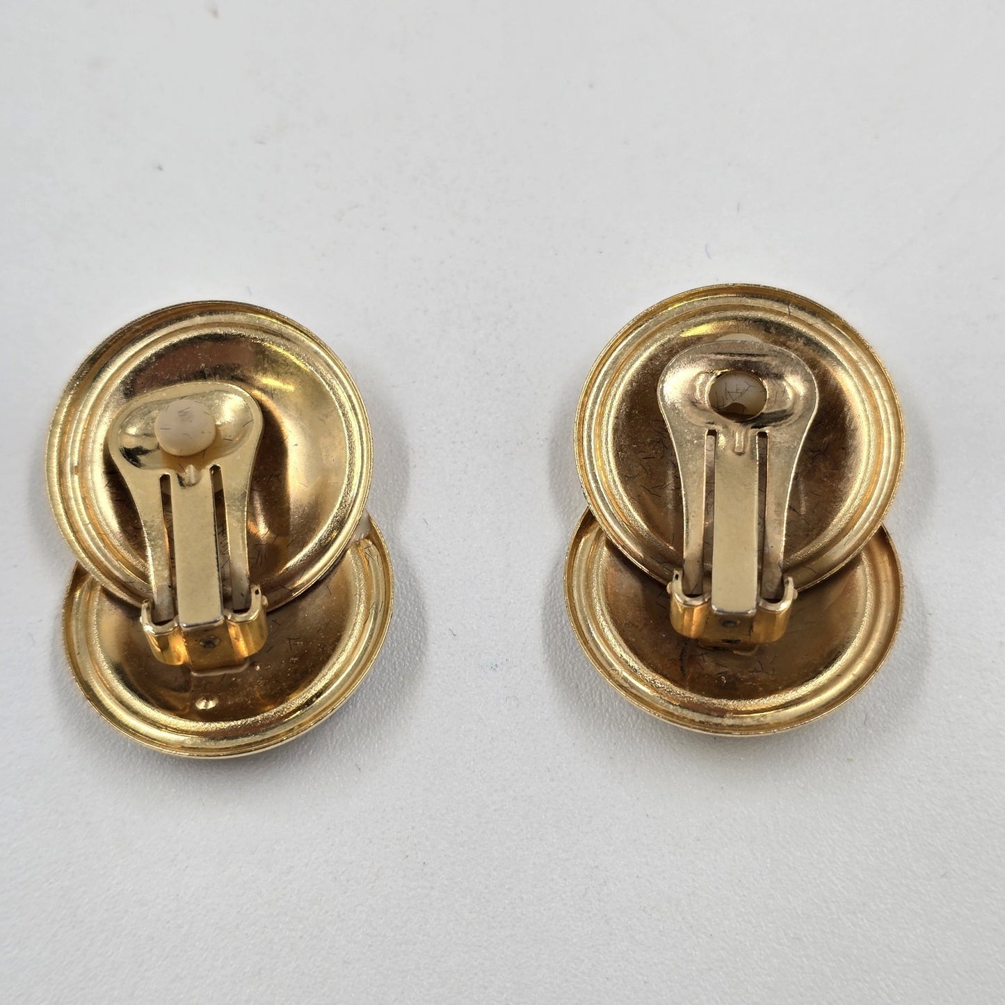 Clip On Women's Earrings Round Yellow Gold Black Onyx Ball Post Disc Stud 1.25"