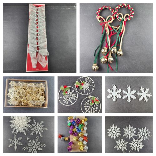 Lot Christmas Tree Gold Garland SnowflakesOrnaments Door Knob Bell Bows Packages