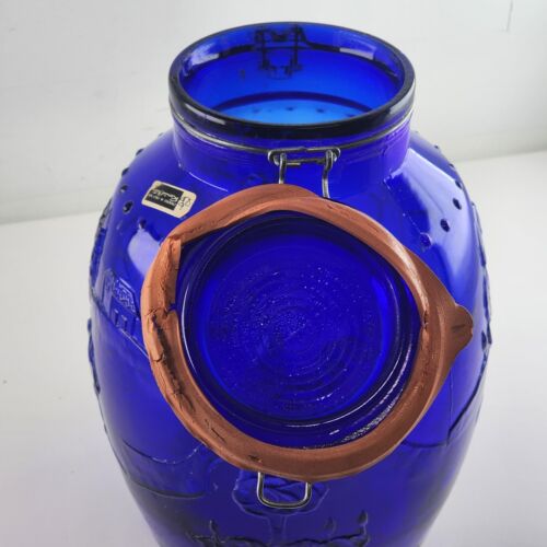 Rosenthal Netter Italian Cobalt Blue Large Round Mason Jar Farming Scene 10.5"