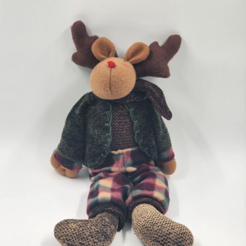 Christmas Plush Well Dressed Moose Shelf Sitter 20" Long Antlers to Hoof No Tags